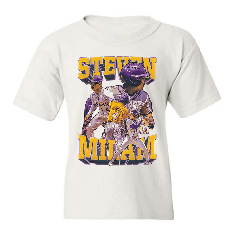 LSU - NCAA Baseball : Steven Milam - Player Collage Youth T-Shirt-0