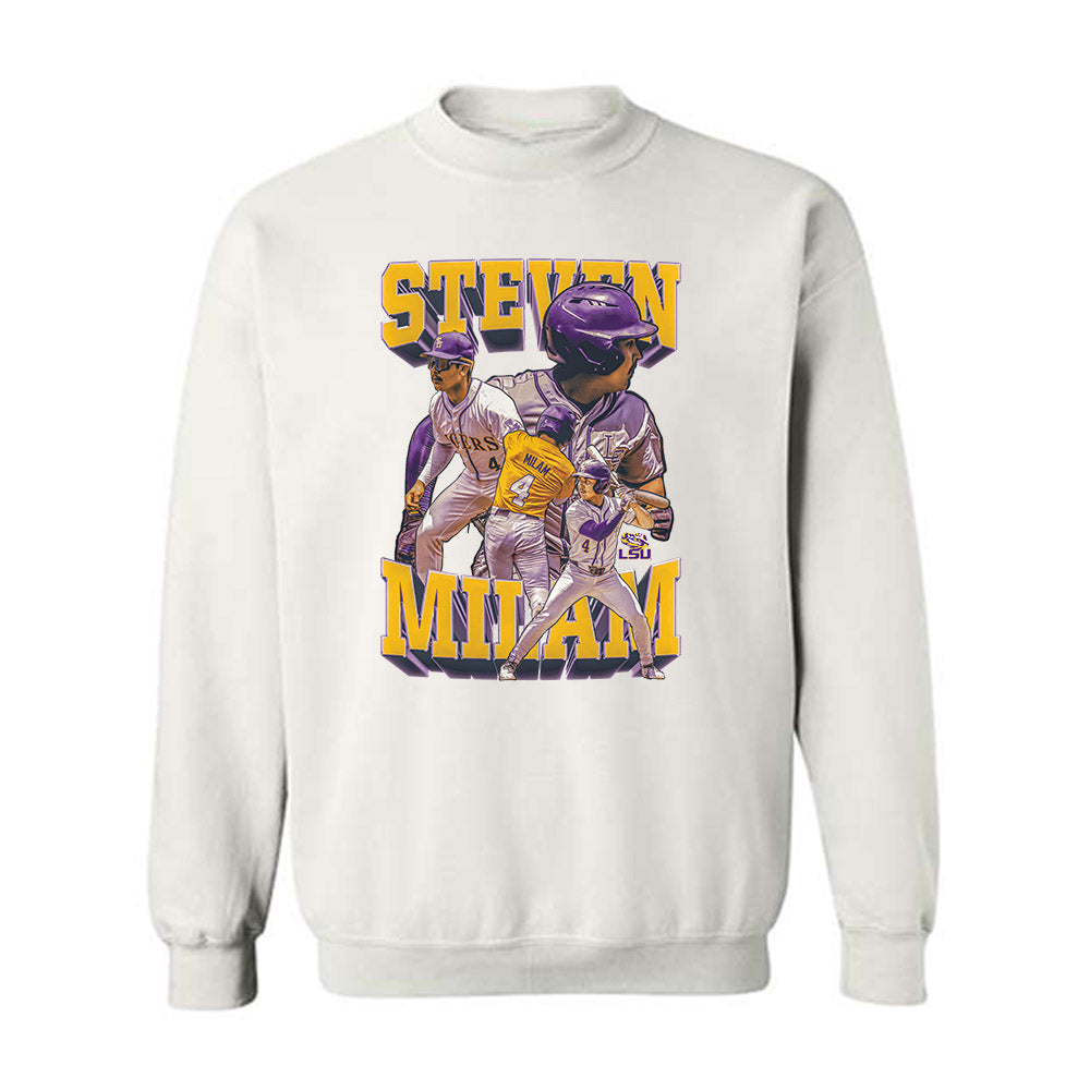 LSU - NCAA Baseball : Steven Milam - Player Collage Crewneck Sweatshirt-0