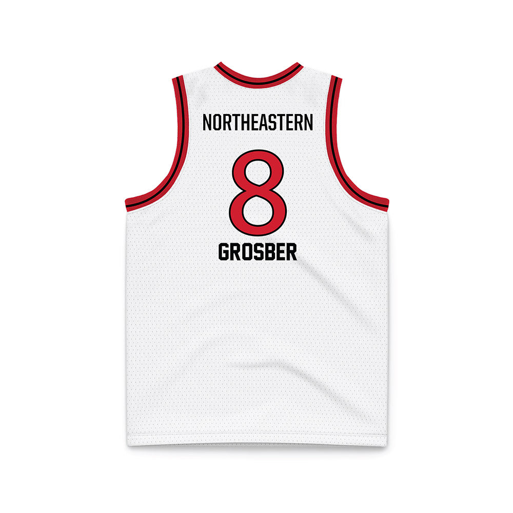 Northeastern - NCAA Men's Basketball : Dorian Grosber - White Basketball Jersey-1