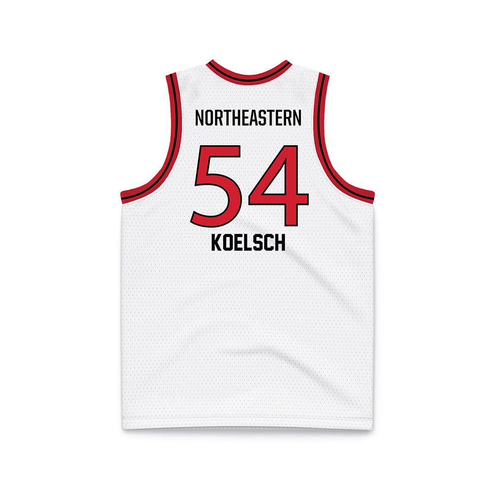 Northeastern - NCAA Men's Basketball : Liam Koelsch - White Basketball Jersey-1