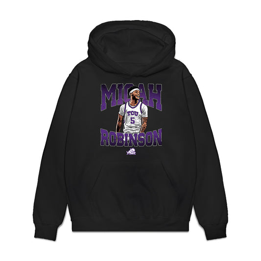 TCU - NCAA Men's Basketball : Micah Robinson - Caricature Premium Hooded Sweatshirt-0