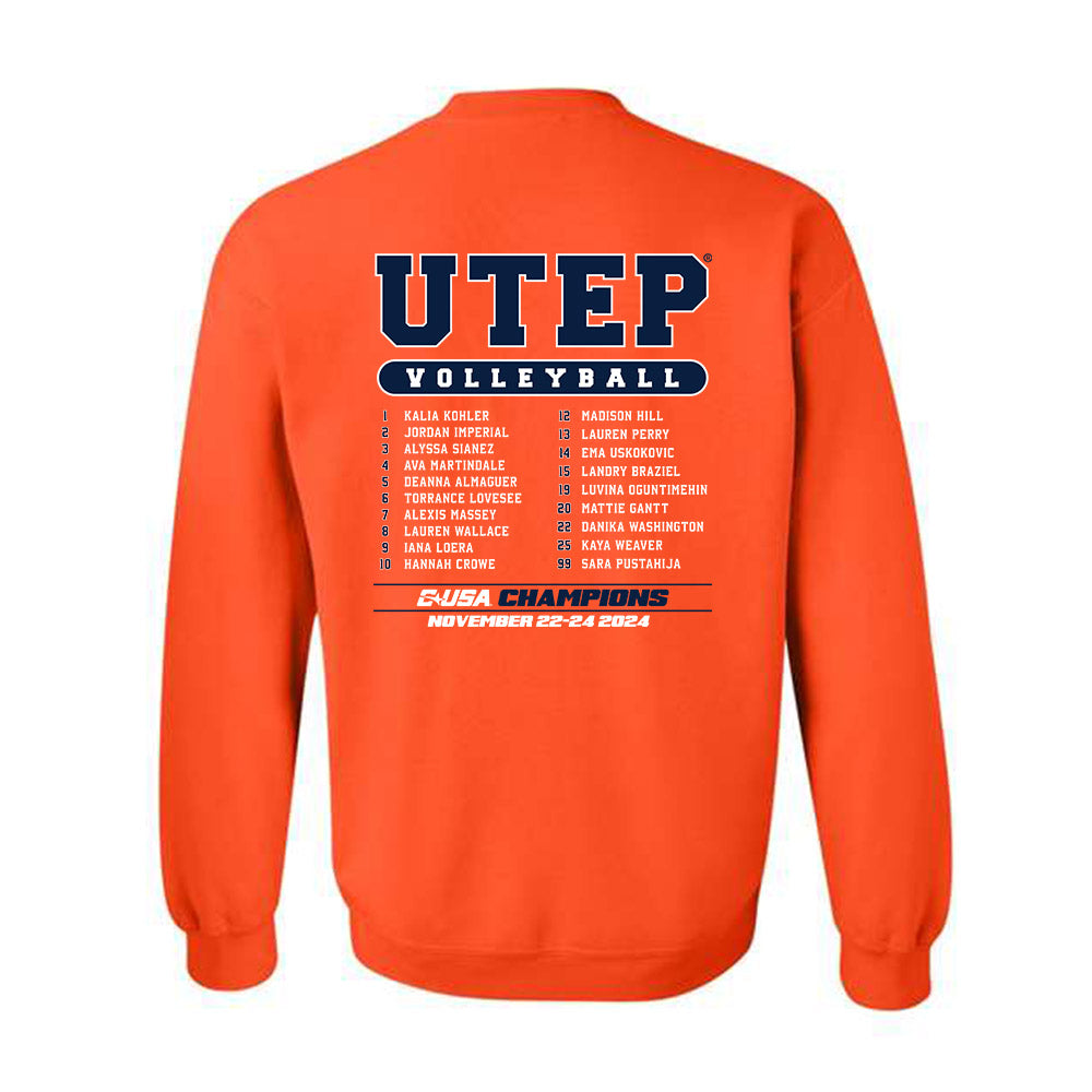 UTEP - NCAA Women's Volleyball : - CUSA Champions Roster Shirt Crewneck Sweatshirt-1