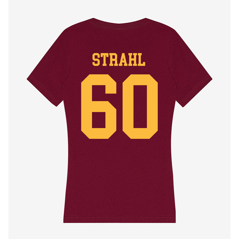 Minnesota - NCAA Men's Ice Hockey : Melvin Strahl - Women's V-Neck T-Shirt-1