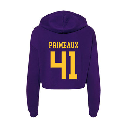 LSU - NCAA Baseball : DJ Primeaux - Women's Crop Fleece Hoodie-1