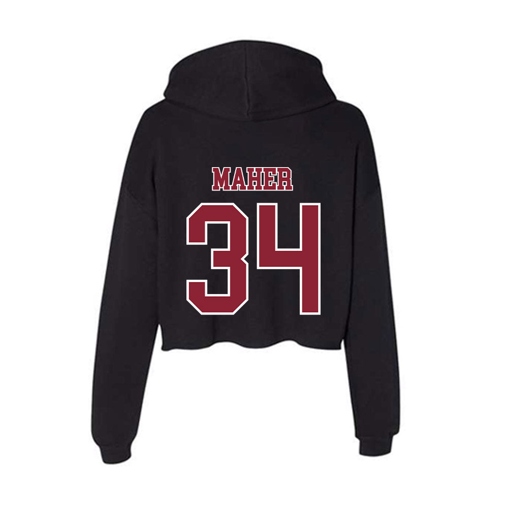 UMass - NCAA Men's Lacrosse : Liam Maher - Women's Crop Fleece Hooded Sweatshirt-1
