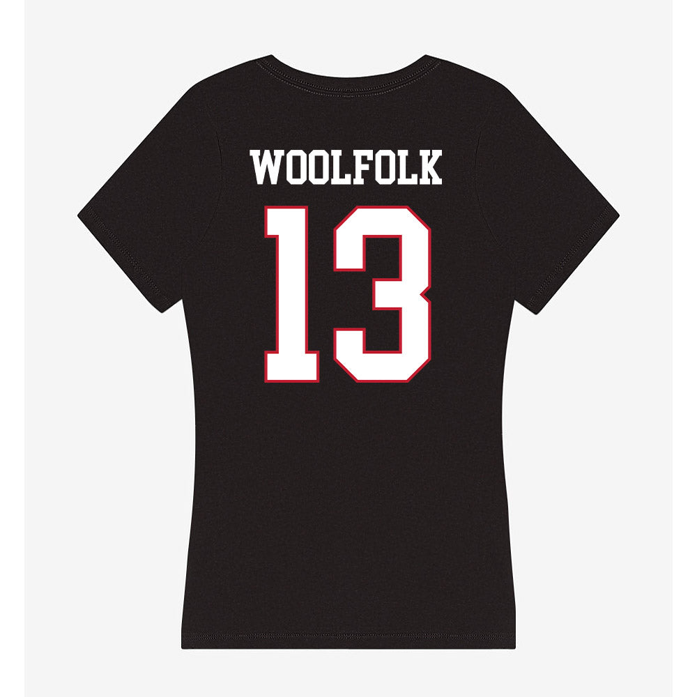 Miami of Ohio - NCAA Men's Basketball : Antwone Woolfolk - Women's V-Neck T-Shirt-1
