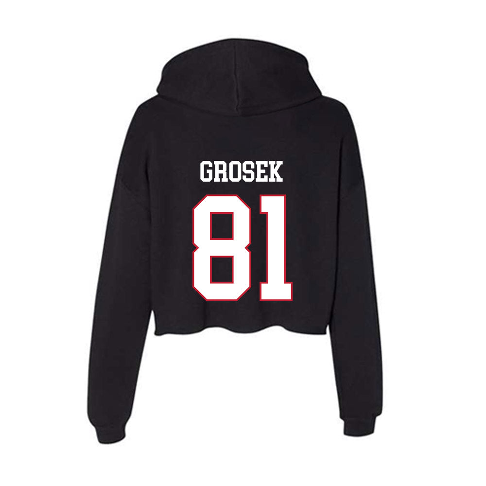 Miami of Ohio - NCAA Men's Ice Hockey : David Grosek - Women's Crop Fleece Hoodie-1