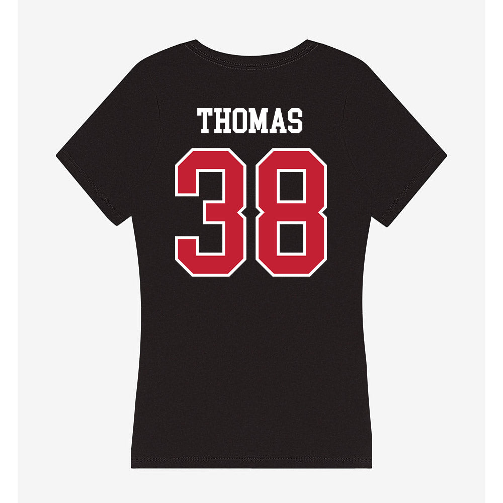 Ball State - NCAA Baseball : Kenskey Thomas - Women's V-Neck T-Shirt-1
