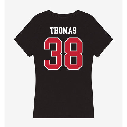 Ball State - NCAA Baseball : Kenskey Thomas - Women's V-Neck T-Shirt-1