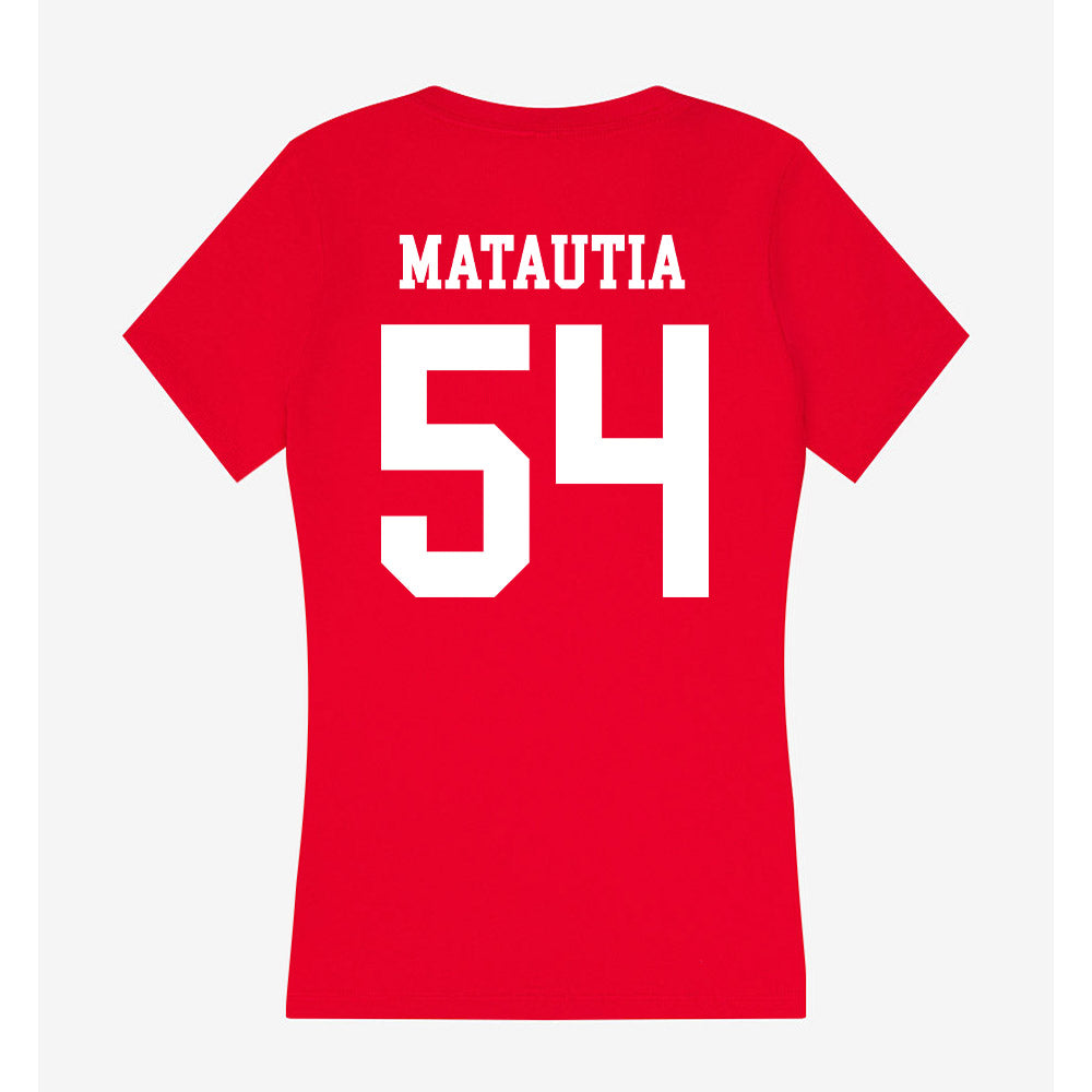 New Mexico - NCAA Football : Jojo Matautia - Women's V-Neck T-Shirt-1