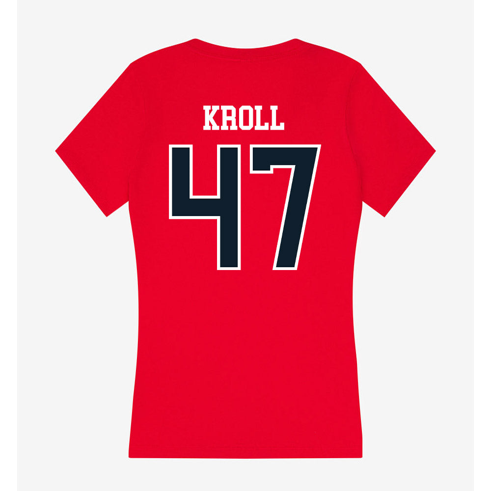 Dallas Baptist - NCAA Baseball : Athan Kroll - Women's V-Neck T-Shirt-1