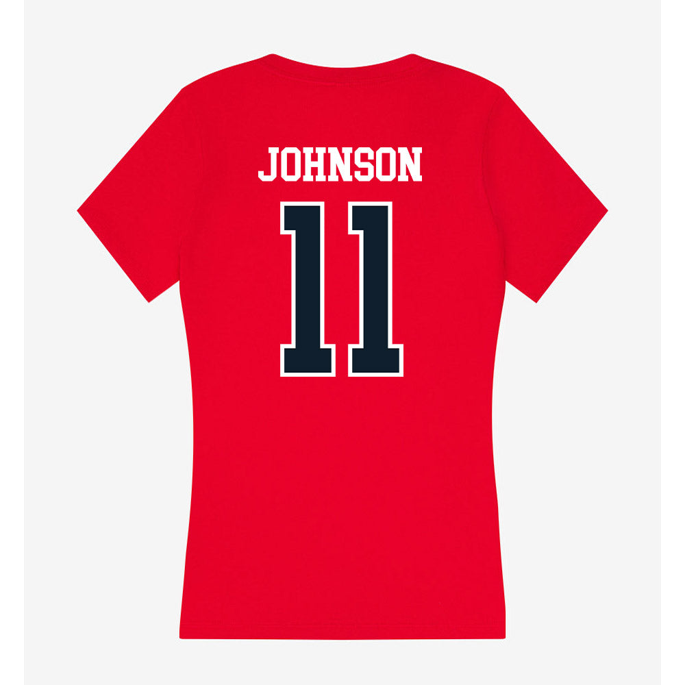 Dallas Baptist - NCAA Men's Ice Hockey : Trevor Johnson - Women's V-Neck T-Shirt-1