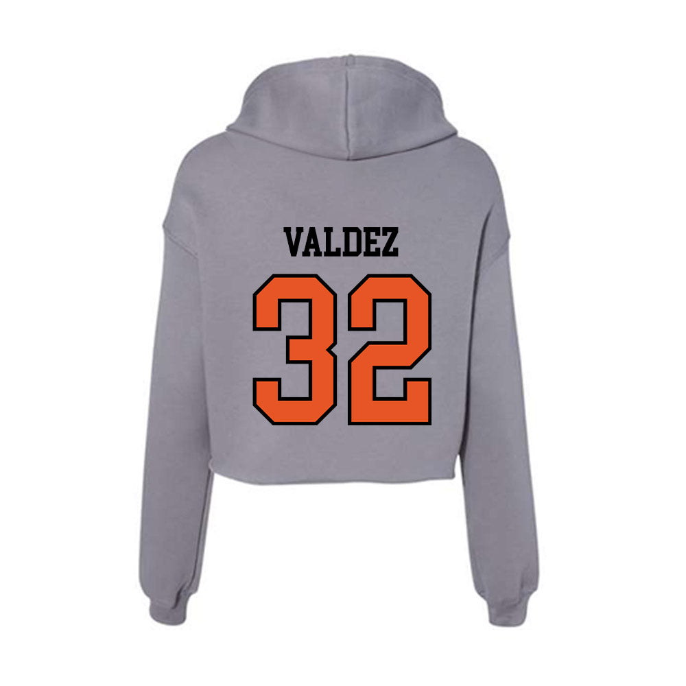 Pacific - NCAA Baseball : Elias Valdez - Women's Crop Fleece Hoodie-1