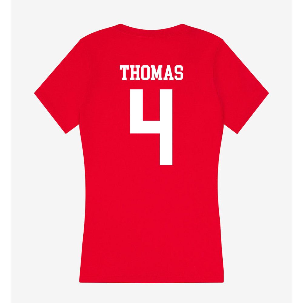 Bradley - NCAA Men's Basketball : Corey Thomas - Women's V-Neck T-Shirt-1