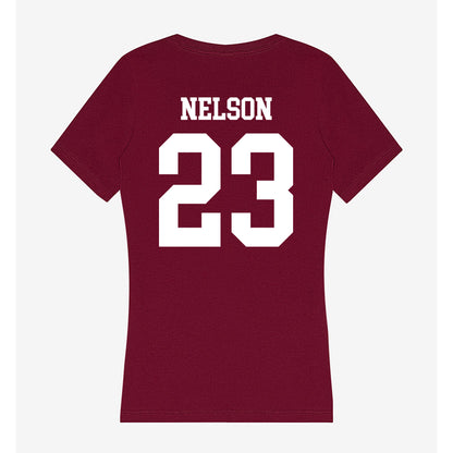 SIU Carbondale - NCAA Women's Basketball : Tkiyah Nelson - Women's V-Neck T-Shirt-1