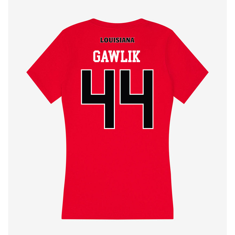 Louisiana - NCAA Football : Teddy Gawlik - Women's V-Neck T-Shirt-1