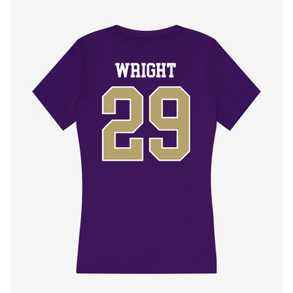 JMU - NCAA Football : KJ Wright - Women's V-Neck T-Shirt-1