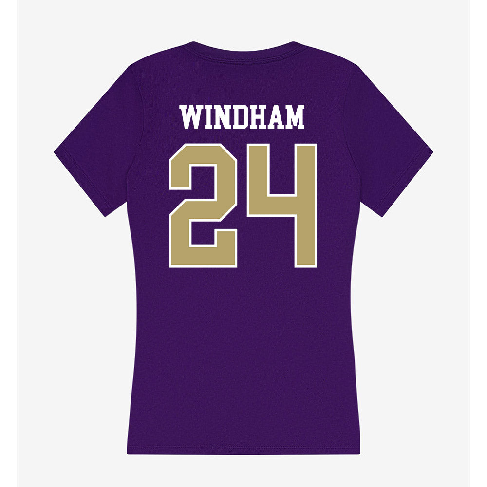 JMU - NCAA Men's Basketball : KJ Windham - Women's V-Neck T-Shirt-1