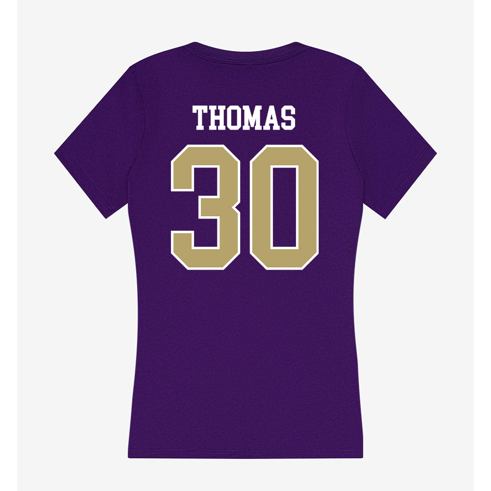 JMU - NCAA Football : Dkwan Thomas - Women's V-Neck T-Shirt-1