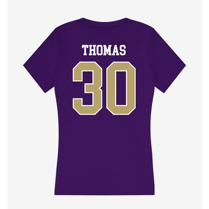 JMU - NCAA Football : Dkwan Thomas - Women's V-Neck T-Shirt-1