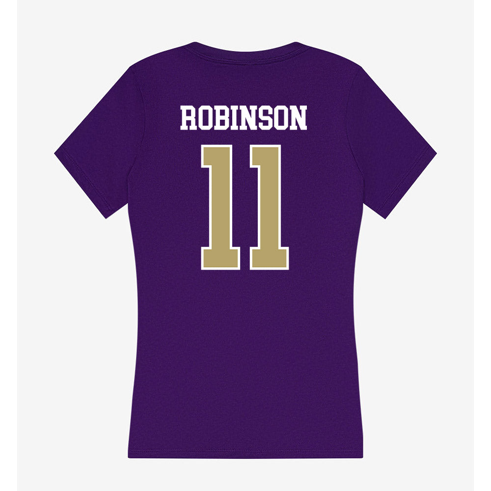 JMU - NCAA Women's Basketball : Bree Robinson - Women's V-Neck T-Shirt-1