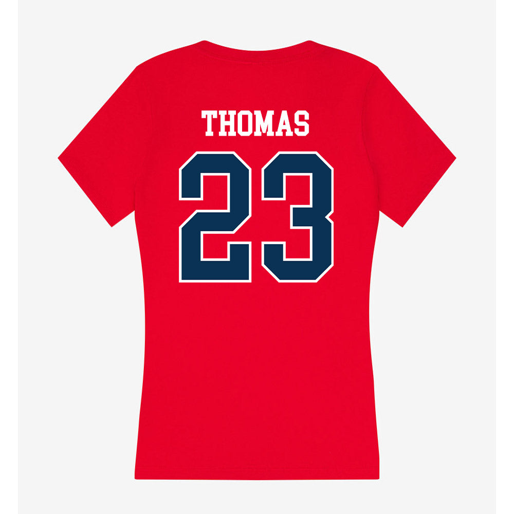 Saginaw Valley - NCAA Men's Basketball : Josh Thomas - Women's V-Neck T-Shirt-1