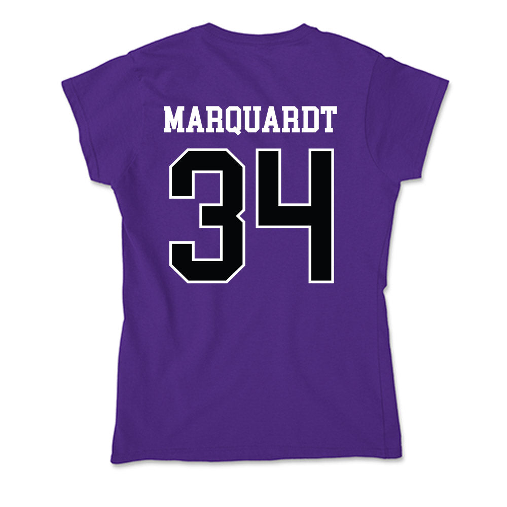 Stonehill - NCAA Men's Basketball : Neal Marquardt - Soft Style Women’s T-Shirt-1