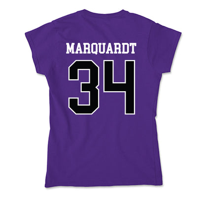 Stonehill - NCAA Men's Basketball : Neal Marquardt - Soft Style Women’s T-Shirt-1