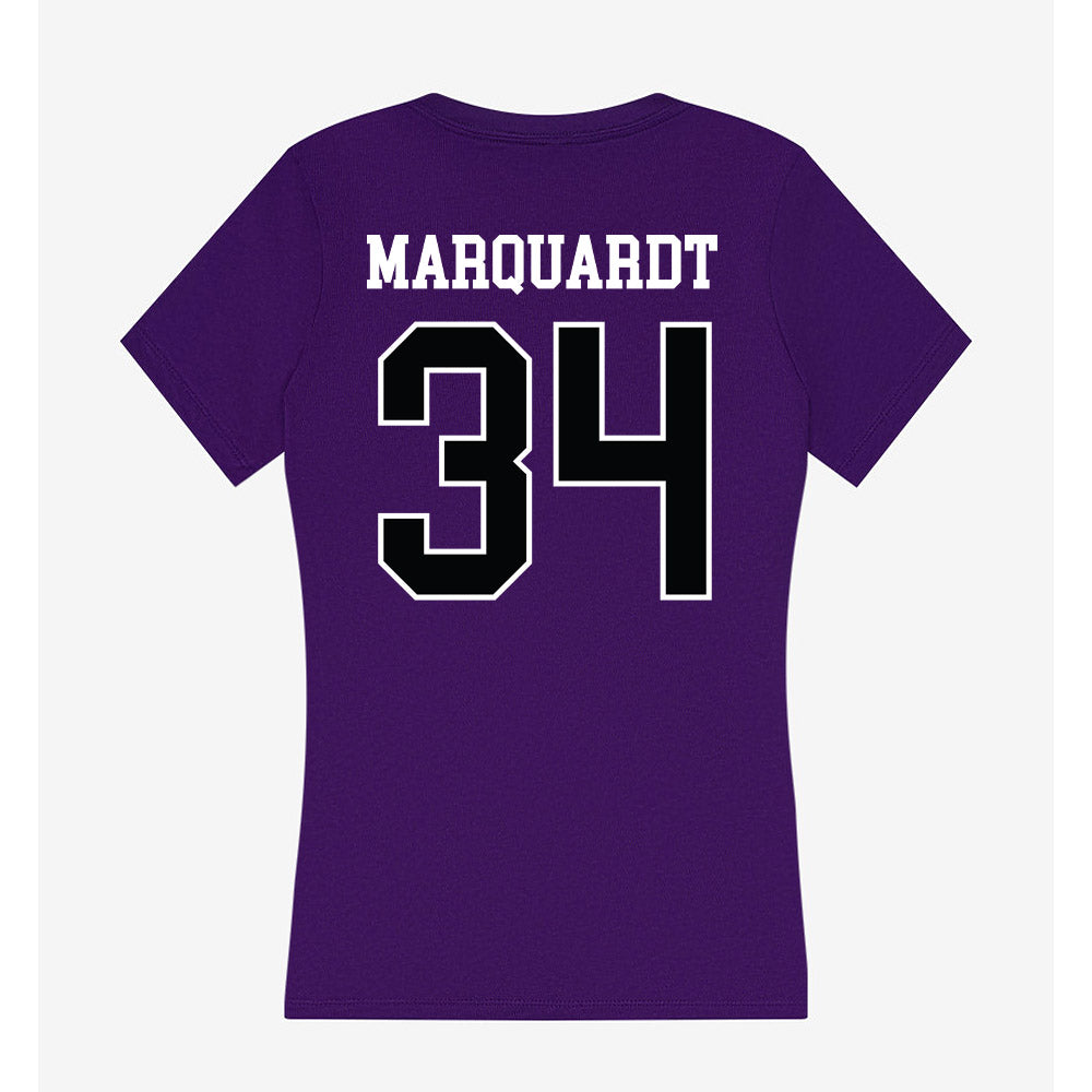 Stonehill - NCAA Men's Basketball : Neal Marquardt - Women's V-Neck T-Shirt-1