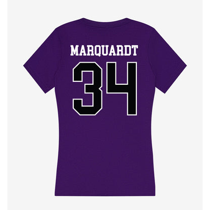 Stonehill - NCAA Men's Basketball : Neal Marquardt - Women's V-Neck T-Shirt-1