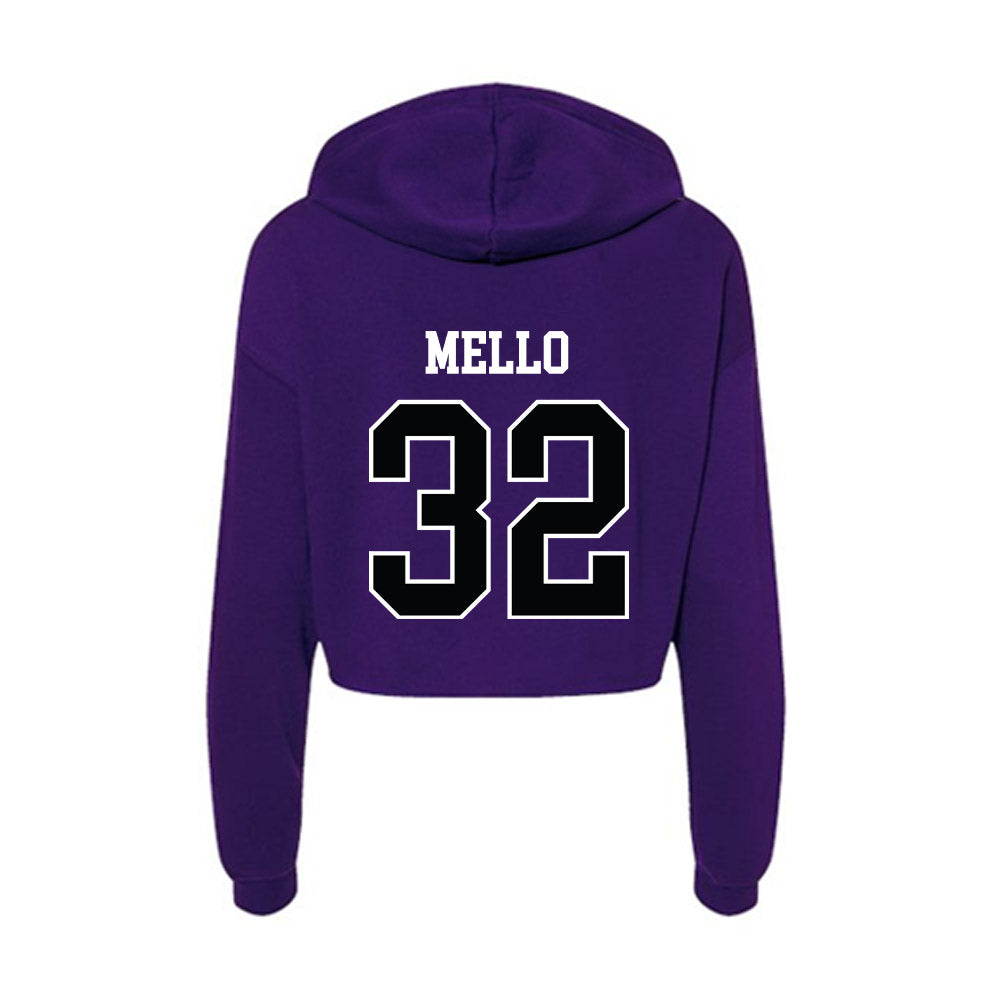Stonehill - NCAA Men's Soccer : Owen Mello - Women's Crop Fleece Hooded Sweatshirt-1