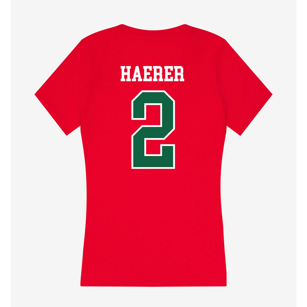 Minot State - NCAA Men's Basketball : Carson Haerer - Women's V-Neck T-Shirt-1