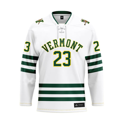 UVM - NCAA Men's Ice Hockey : Jax Wismer - White Hockey Jersey-0