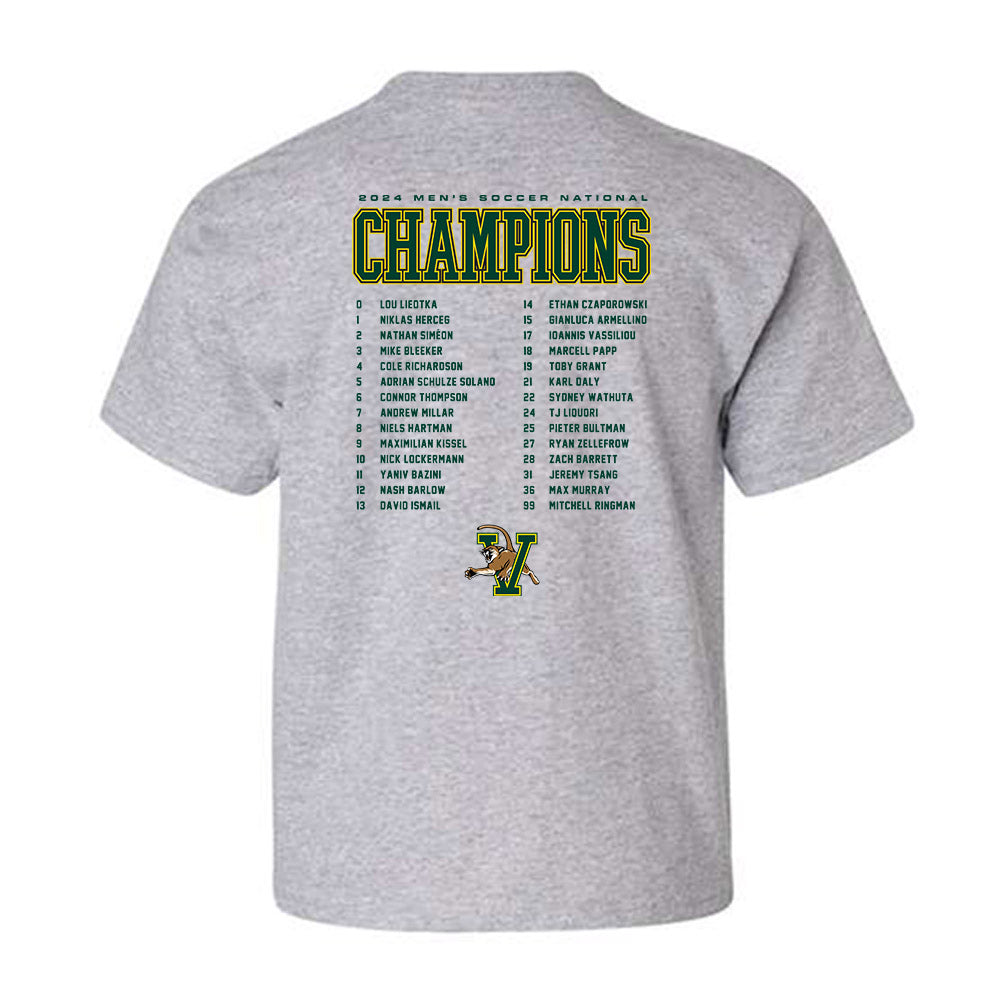 UVM - NCAA Men's Soccer : - National Champs Roster Youth T-Shirt-1