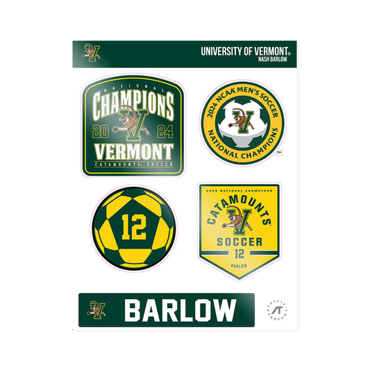 UVM - NCAA Men's Soccer : Nash Barlow - National Champs Sticker Sheet-0