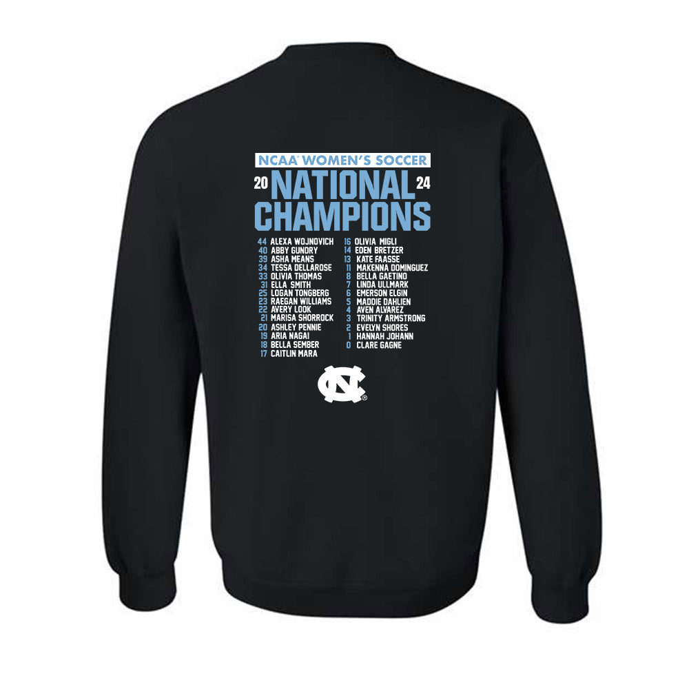UNC - NCAA Women's Soccer : Olivia Thomas - National Champs Roster Shirt Crewneck Sweatshirt-1