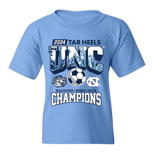 UNC - NCAA Women's Soccer : Ashley Pennie - Vintage Carolina Blue Championship Youth T-Shirt-0
