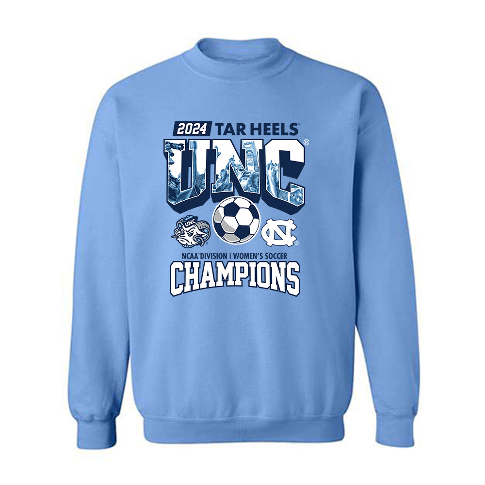 UNC - NCAA Women's Soccer : Peyton Trayer - Vintage Carolina Blue Championship Crewneck Sweatshirt-0