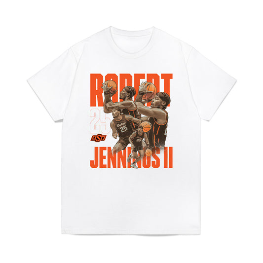 Oklahoma State - NCAA Men's Basketball : Robert Jennings - Player Collage Premium T-Shirt-0