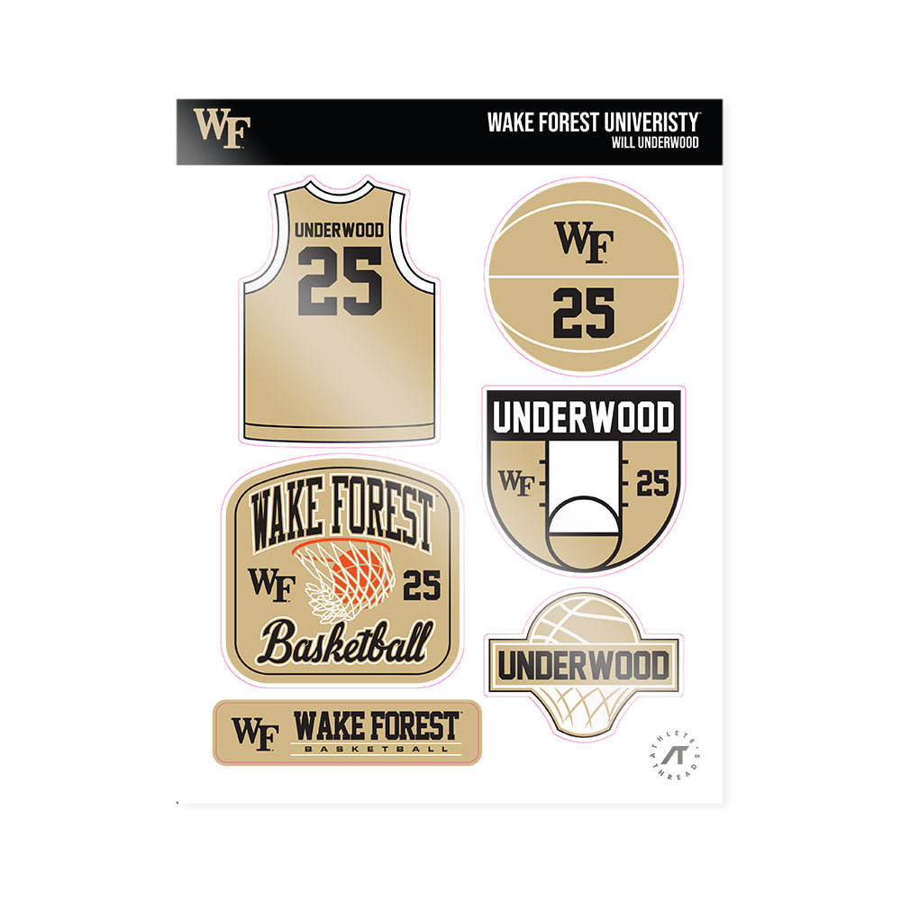 Wake Forest - NCAA Men's Basketball : Will Underwood - Sticker Sheet-0