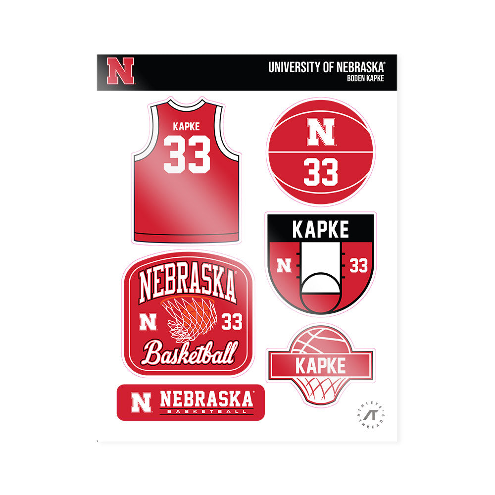 Nebraska - NCAA Men's Basketball : Boden Kapke - Sticker Sheet-0