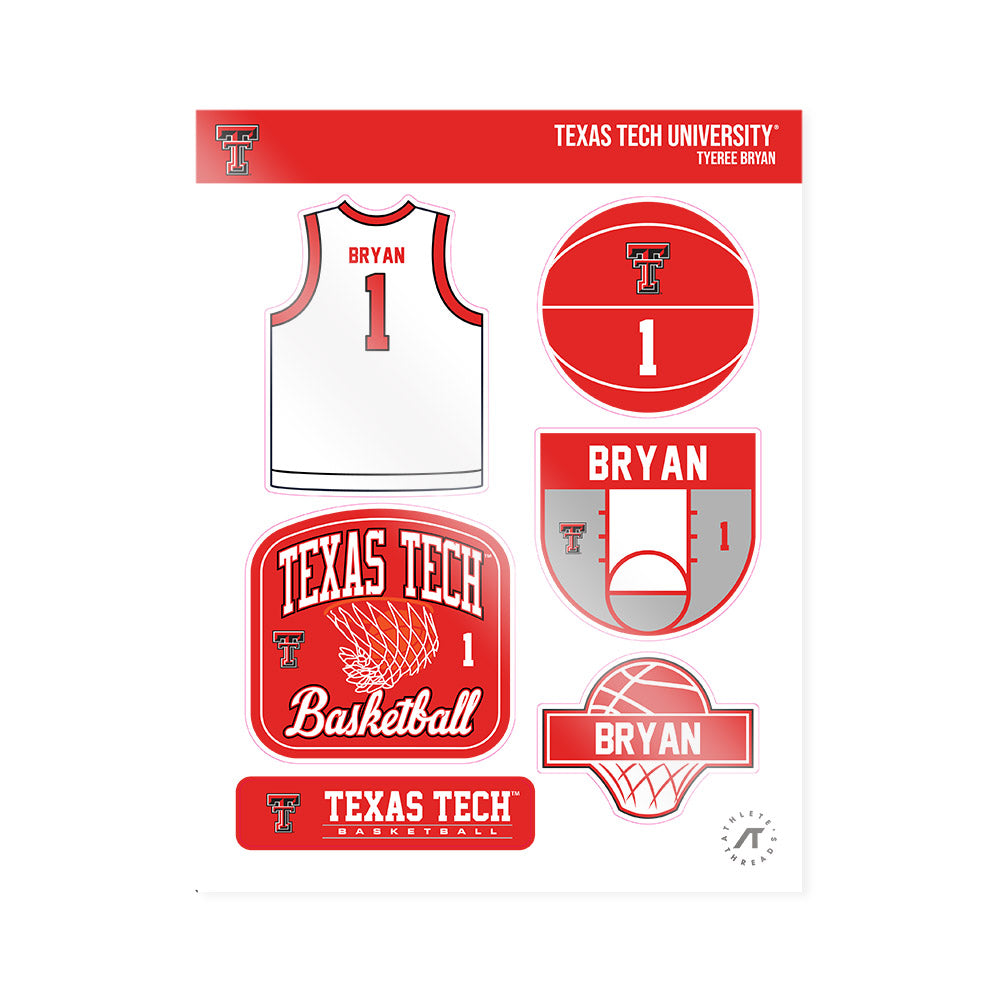 Texas Tech - NCAA Men's Basketball : Tyeree Bryan - Sticker Sheet-0
