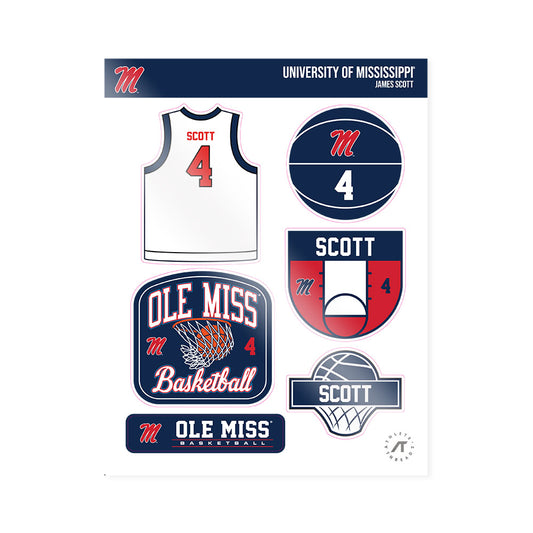 Ole Miss - NCAA Men's Basketball : James Scott - Sticker Sheet-0
