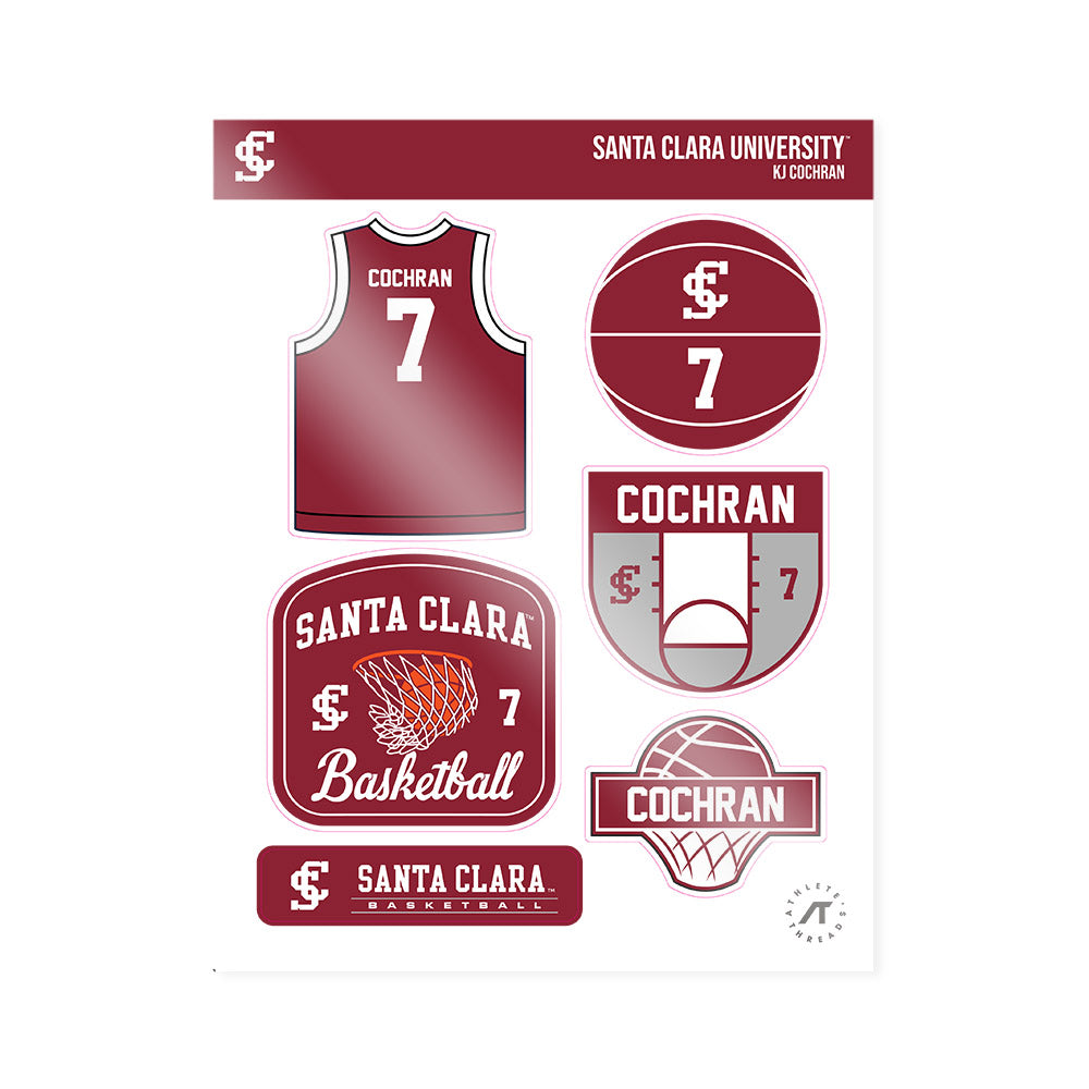 SCU - NCAA Men's Basketball : KJ Cochran - Sticker Sheet-0