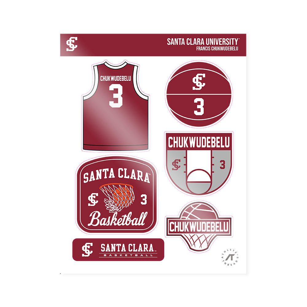 SCU - NCAA Men's Basketball : Francis Chukwudebelu - Sticker Sheet-0