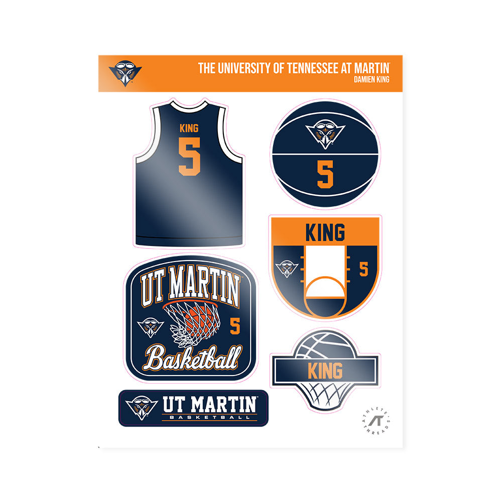 UT Martin - NCAA Men's Basketball : Damien King - Sticker Sheet-0