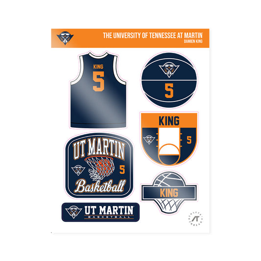 UT Martin - NCAA Men's Basketball : Damien King - Sticker Sheet-0