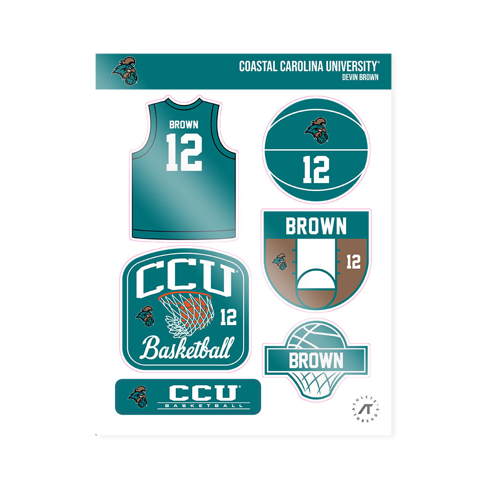 Coastal Carolina - NCAA Men's Basketball : Devin Brown - Sticker Sheet-0