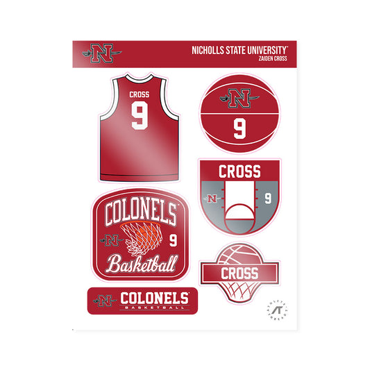 Nicholls State - NCAA Men's Basketball : Zaiden Cross - Sticker Sheet-0