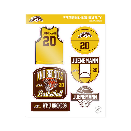 Western Michigan - NCAA Men's Basketball : Janis Juenemann - Sticker Sheet-0